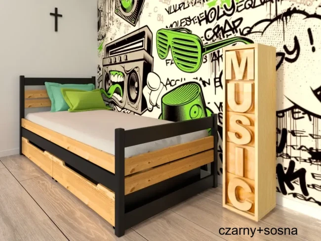 Łóżko młodzieżowe 100x190 Felix czarny sosna