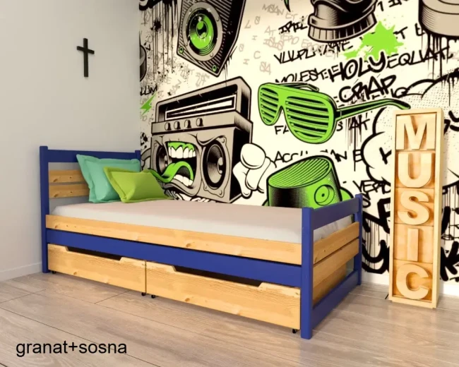 łóżko młodzieżowe Felix Classic w kolorze granat+sosna