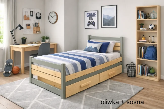 Modne oliwkowe łózko młodzieżowe Felix