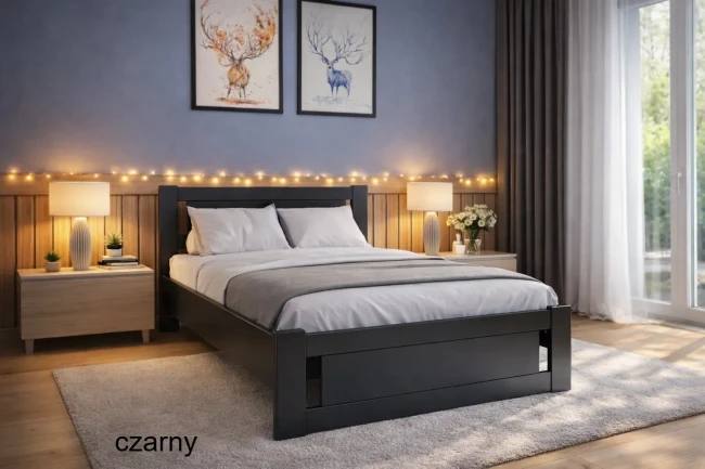 Czarne łóżko młodzieżowe Net Premium z drewna sosnowego