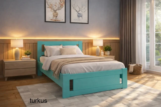 łóżko w pokoju studenta Net Premium w kolorze turkusowym