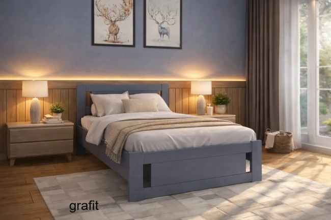 Nowoczesne łóżko młodzieżowe Net Premium z drewna sosnowego w kolorze grafit