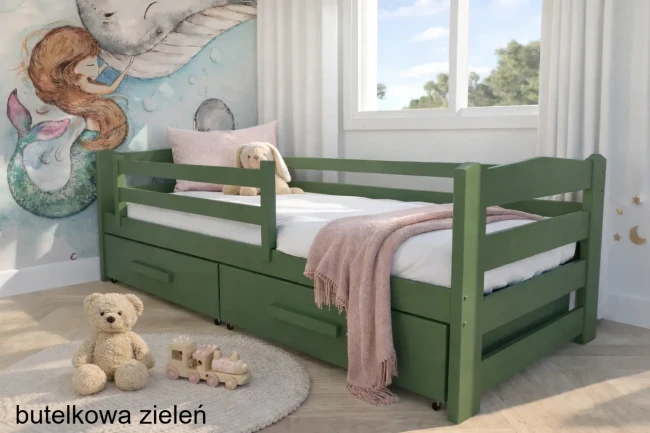 łóżko dla dzieci z szufladami do przechowywania Sylwia Premium butelkowa zieleń
