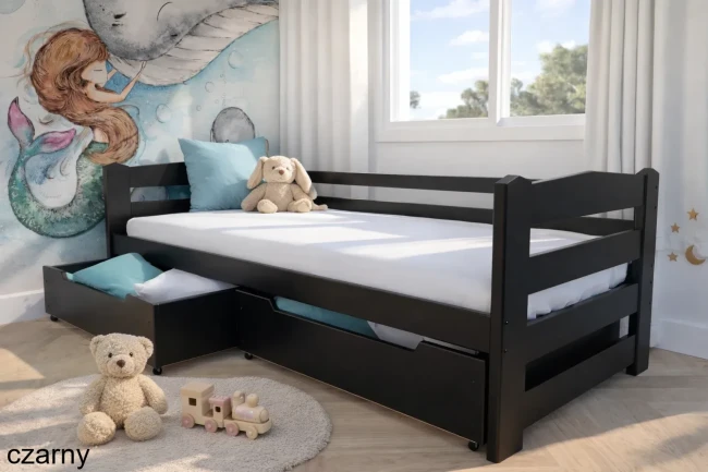 łóżko dziecięce premium z szufladami drewniane Sylwia Premium czarne