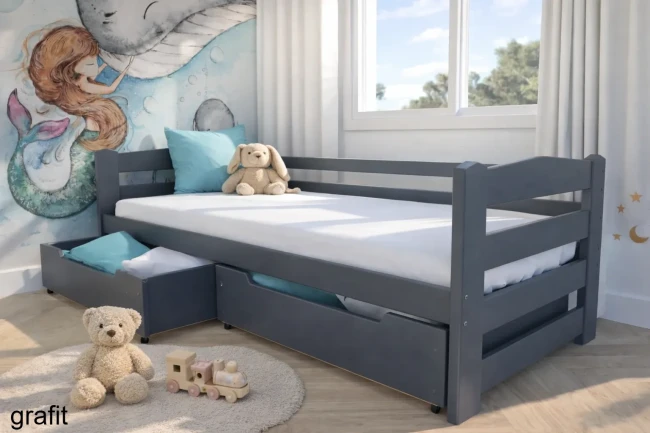 solidne łóżko dziecięce z dużymi szufladami Sylwia grafit