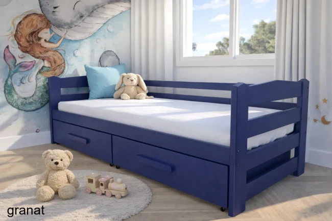 wygodne łóżko dla dziecka z materacem i szufladami Sylwia Premium od Valor Meble granat