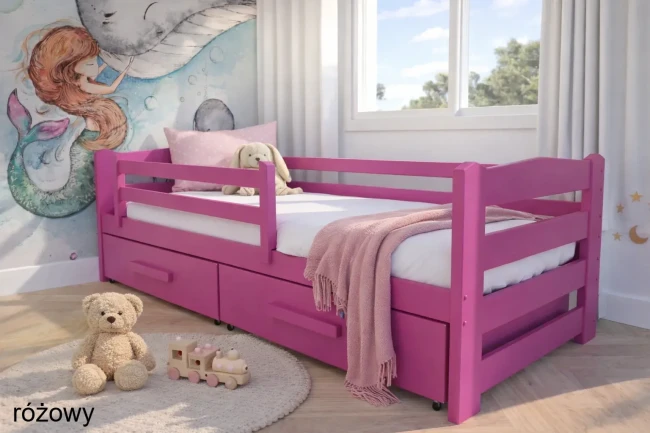 łóżko dziecięce z szufladami do pokoju dziewczynki  Sylwia Premium kolor różowy Valor Meble