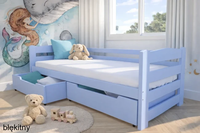 łóżko dziecięce z szufladami do pokoju chłopca  Sylwia Premium kolor błękitny Valor Meble
