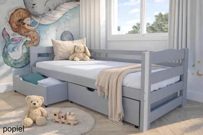 łóżko dla dziecka z dodatkowymi szufladami na zabawki  Sylwia Premium od Valor meble kolor popiel
