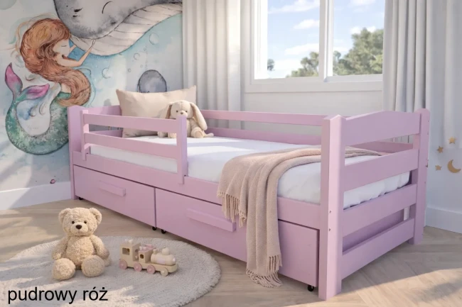 drewniane łóżko dziecięce z pojemnymi szufladami dl a dziewczynki