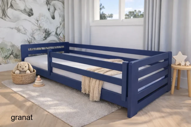 Lili Low PREMIUM niskie łóżko przedszkolaka z zaokrąglonymi frontami – komfortowe łóżko montessori do pokoju dziecka – drewno bezpieczne i naturalne.