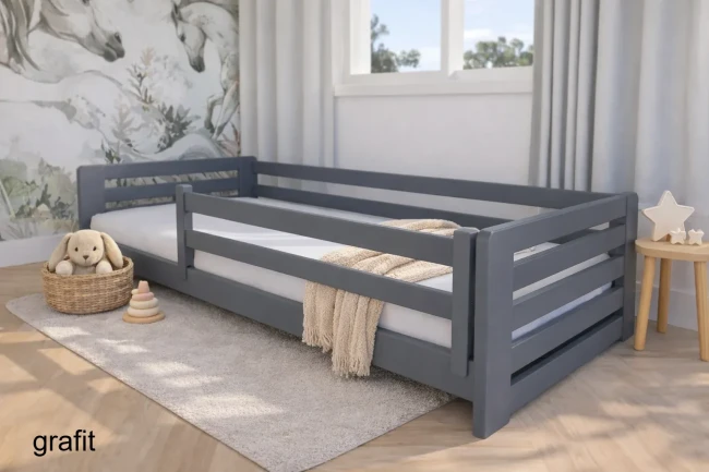Łóżko dla najmłodszych dzieci Lili Low PREMIUM – niska konstrukcja montessori sprzyjająca samodzielnemu wstawaniu malucha – solidne wykonanie.