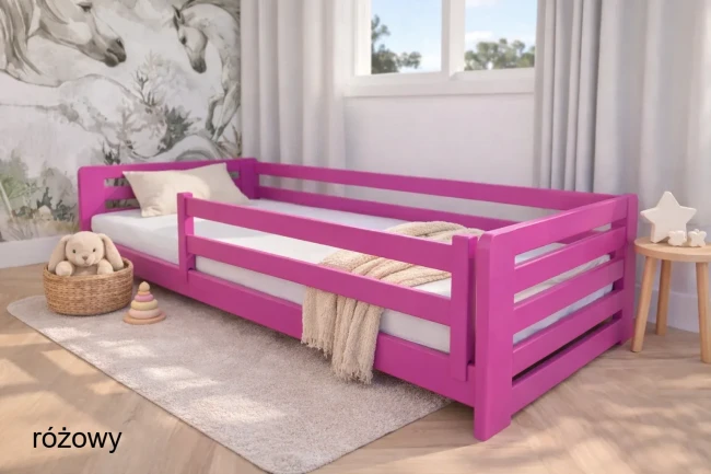 Komfortowe łóżko dla malucha Lili Low Premium – niskie łóżko dziecięce z opcjonalnymi dodatkami i personalizacją rozmiaru – praktyczne do przedszkola i domu.