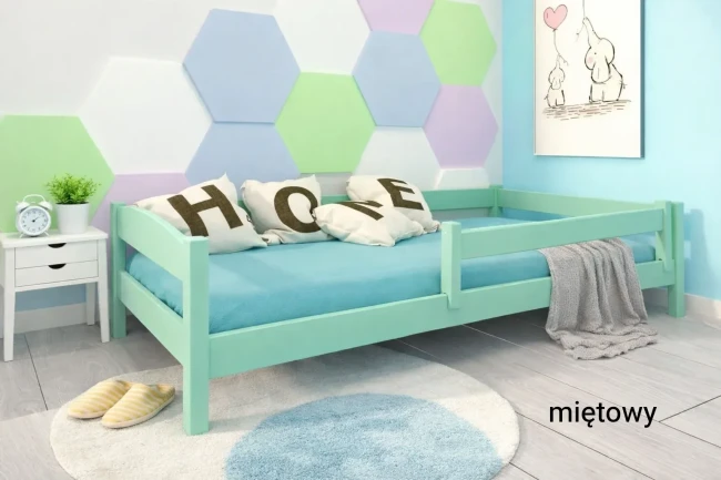 niskie łóżko dziecięce z barierką Molly Low Premium kolor miętowy dla malucha Lano Meble