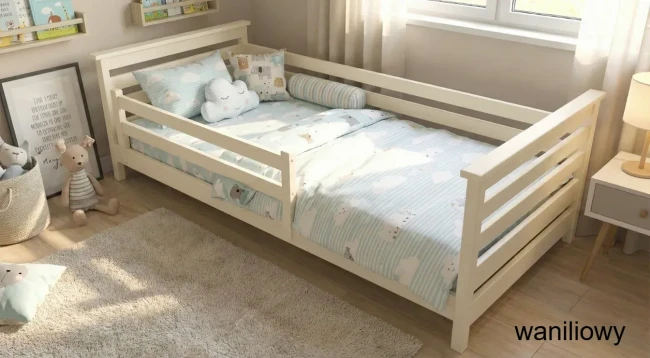 waniliowy - beżowe łóżko dziecięce w stylu boho niskie wejście dla dziecka