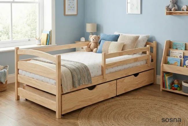 Łóżko dziecięce z litego drewna sosnowego w naturalnym kolorze Mela