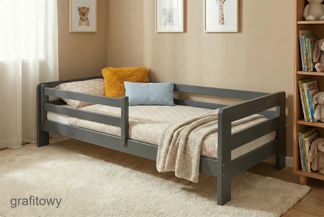 Bezpieczne łóżko dziecięce 70x140 sosnowe drewno premium bez sęków z gęstym stelażem i materacem kokosowym.