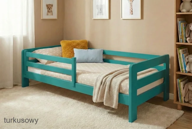 Łóżko dziecięce Egon Low kolor turkusowy, sosna premium, szybka dostawa i materac z pokrowcem Aloe Vera.