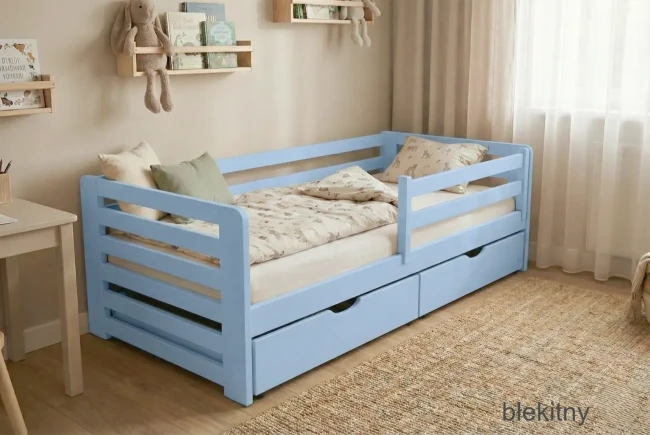 Uniwersalne łóżko dla dziewczynki i chłopca z barierką zdejmowaną