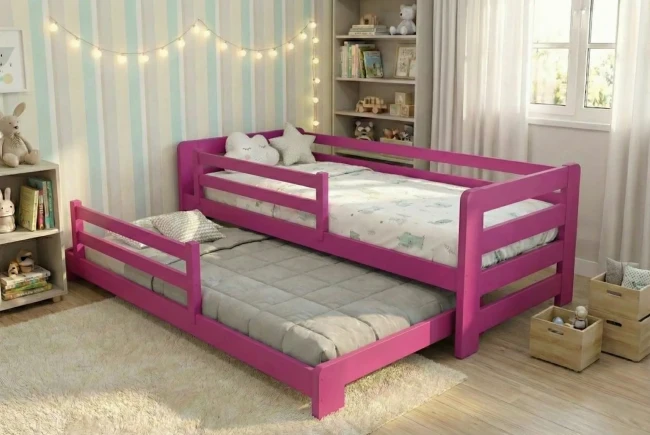 Drewniane łóżko 2w1 rozsuwane Jasio Low idealne do małego pokoju dziecięcego