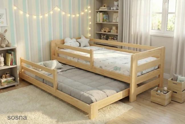 Podwójne łóżko dziecięce wysuwane – model Jasio Low Valor Meble.