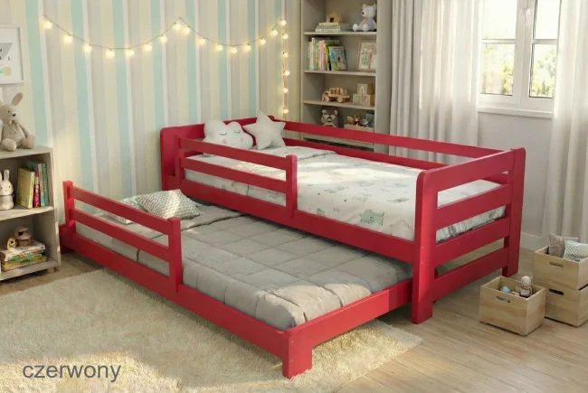 Łóżko wysuwane dla dwójki dzieci z materacami Memory zapamiętującymi kształt