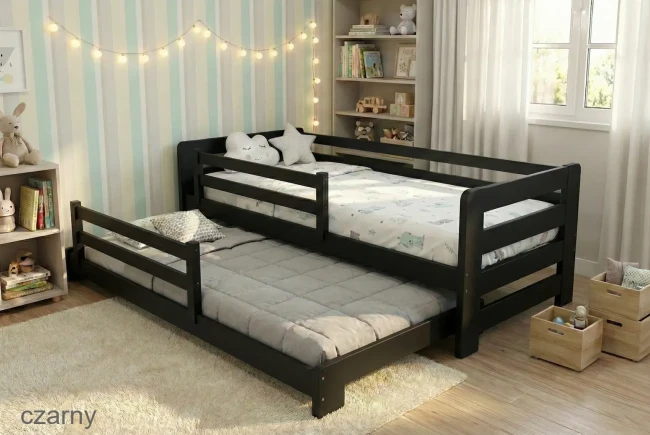 Solidna konstrukcja z grubych desek sosnowych – łóżko Jasio Low 21 kolorów