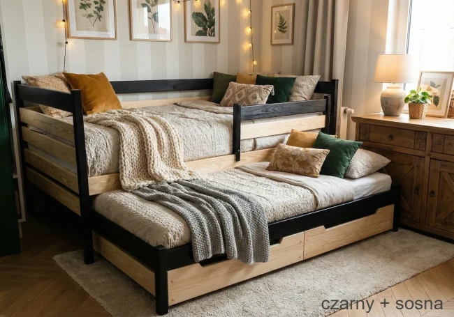 Łóżko dla dwójki dzieci Filip Duo Classic z wysuwanym dolnym spaniem, grube drewno sosnowe .