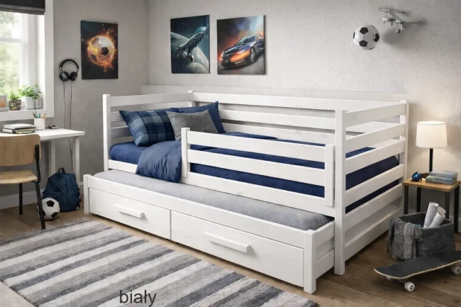 Białe łóżko do pokoju młodzieżowego Filip Duo