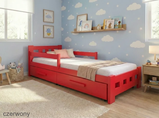 Ekologiczne meble dla dzieci łóżko chłopięce z sosny Wrocław kolor czerwony