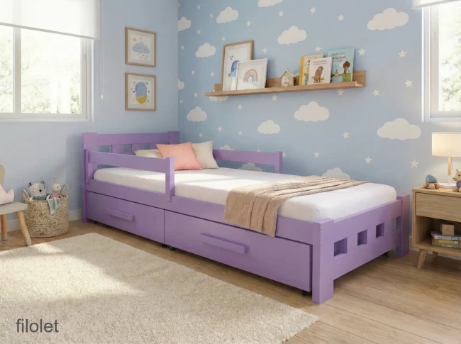 Fioletowe łóżko pojedyncze Paweł Premium lita sosna cały Śląsk