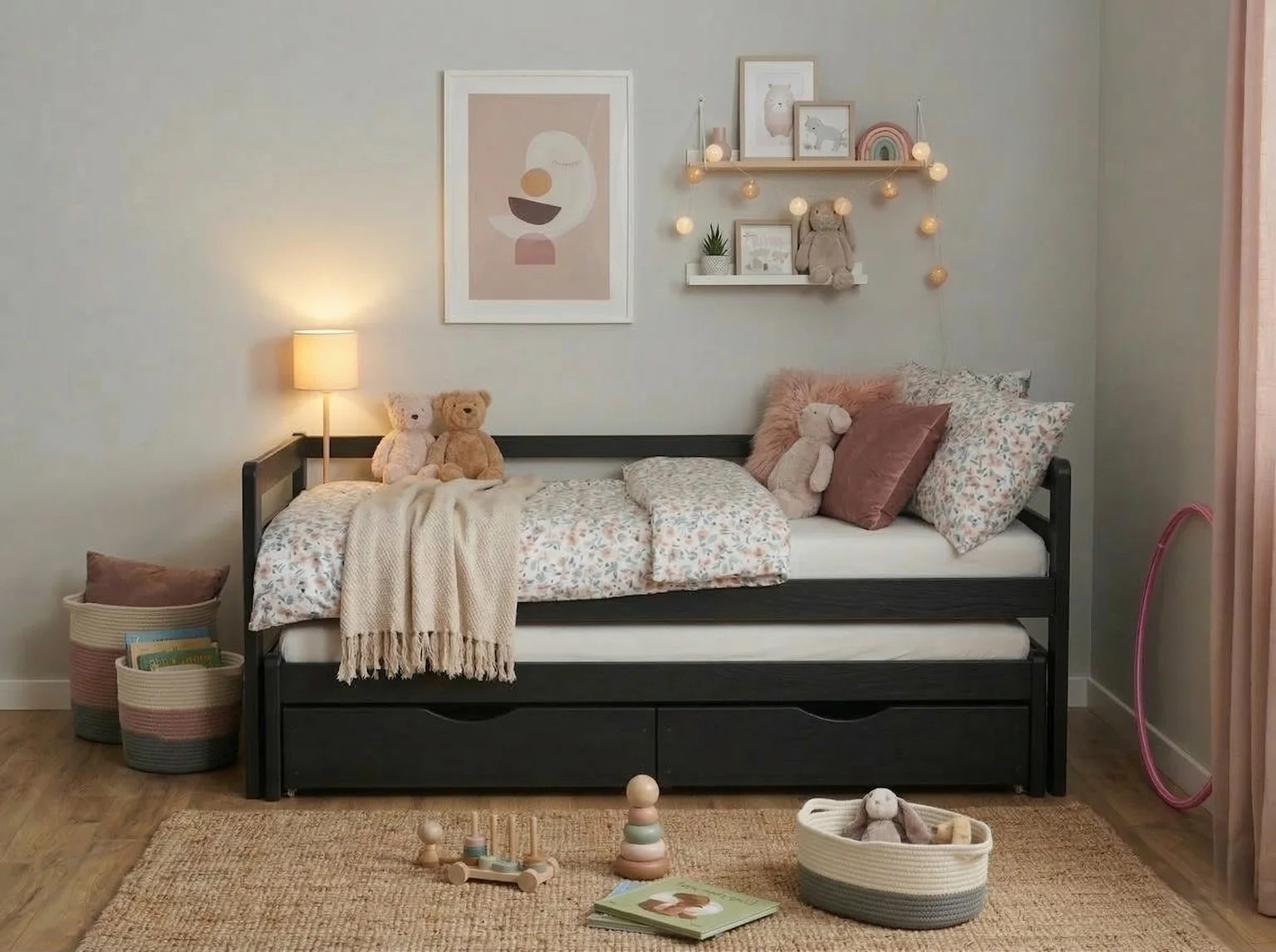 Łóżko rozkładane dla rodzeństwa Jasio Premium czarne