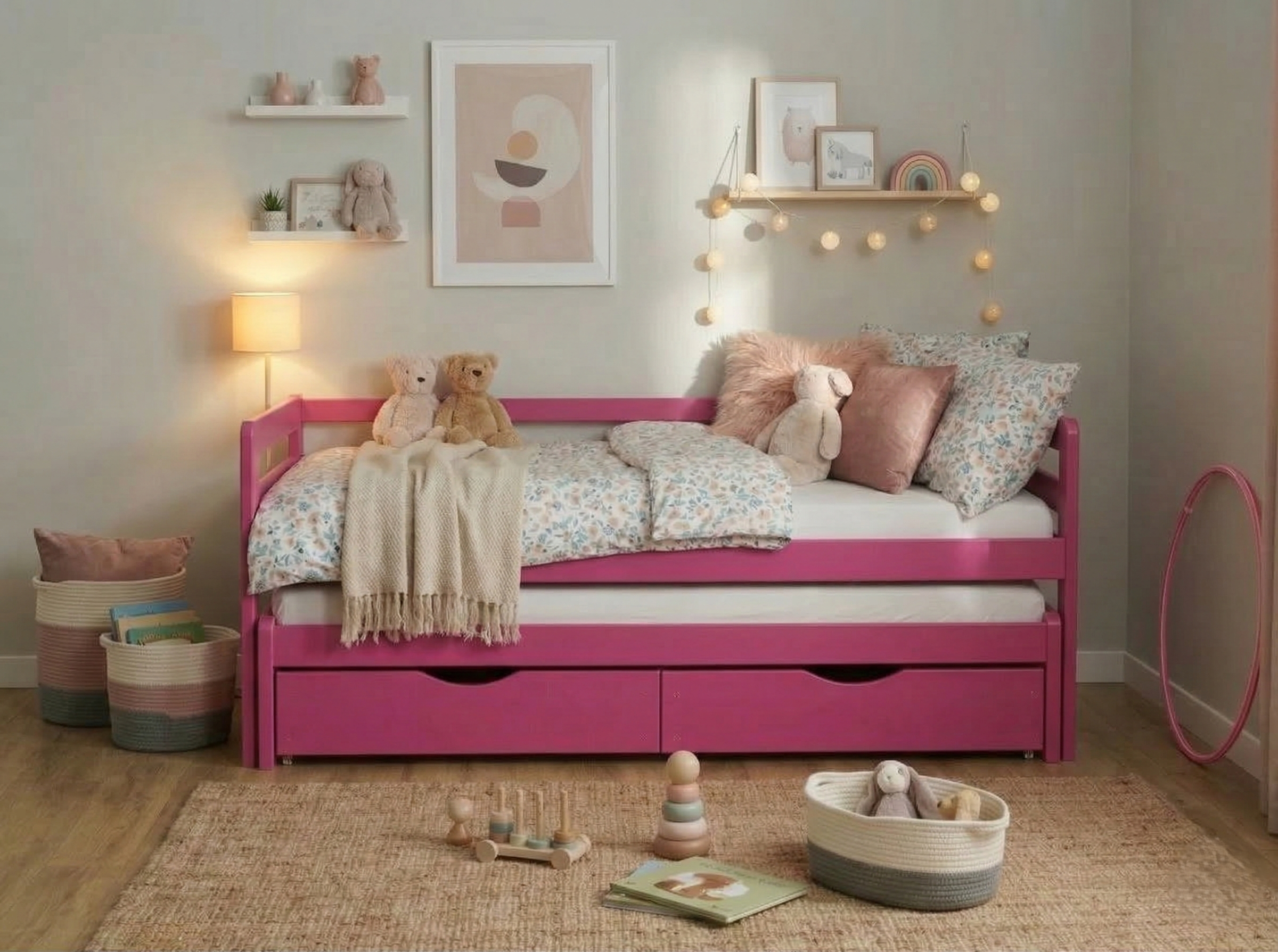 Łóżko rozkładane dla sióstr Jasio Premium w kolorze różowym