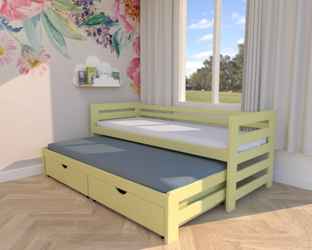 Łóżko składane Jasio Premium w kolorze pastelowym żółtym dla dziecka