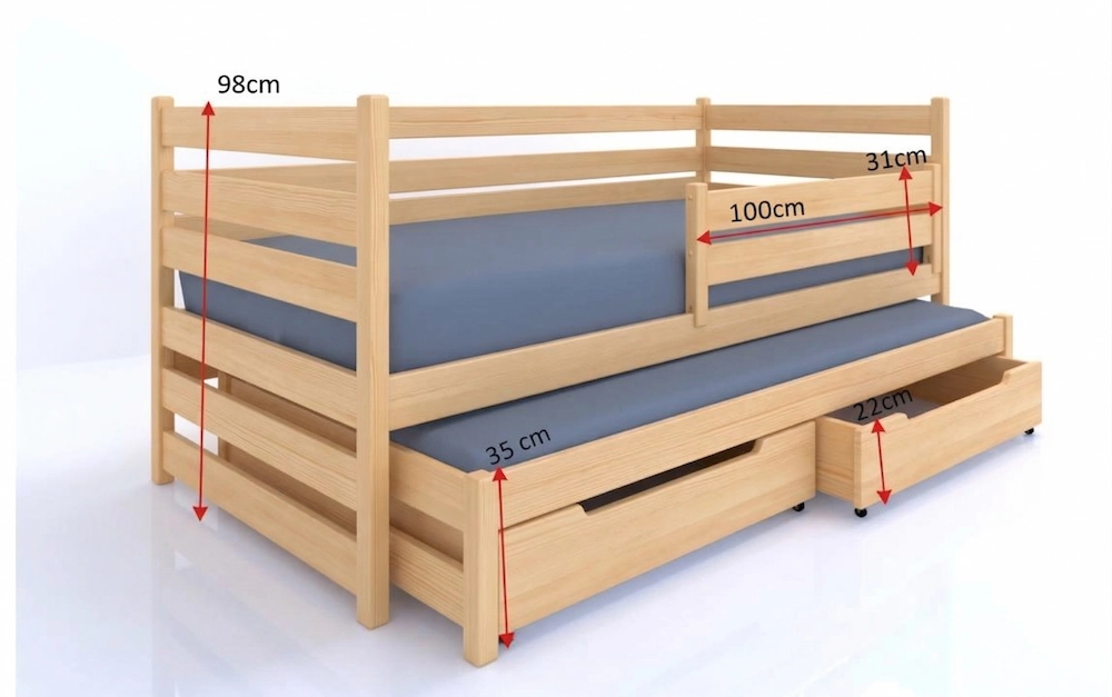 wymiary łóżka dla dwójki dzieci Filip Duo Max