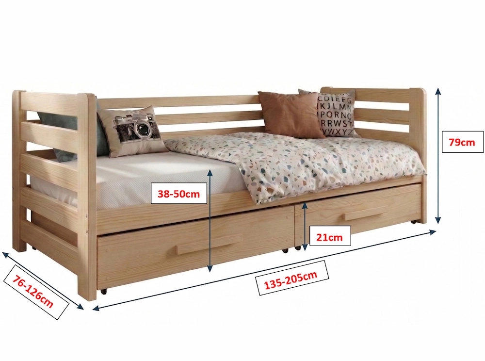 Wymiary łóżka młodzieżowego Jan Premium z wysokim oparciem pod gruby materac